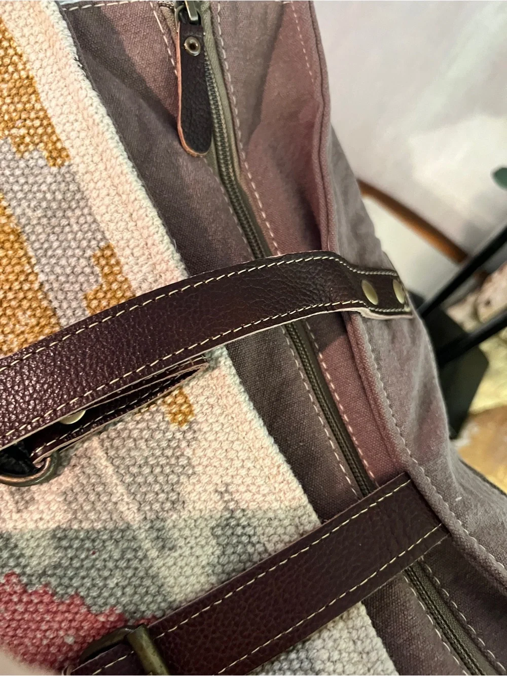 Myra Bag Bohemian, Aztec, woven tapestry leather weekender travel bag - Picture 5 of 5